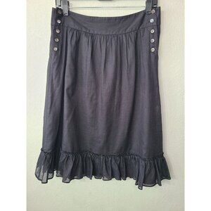 J Crew Skirt Black High Waisted Side Buttons Ruffled Hem Size 4